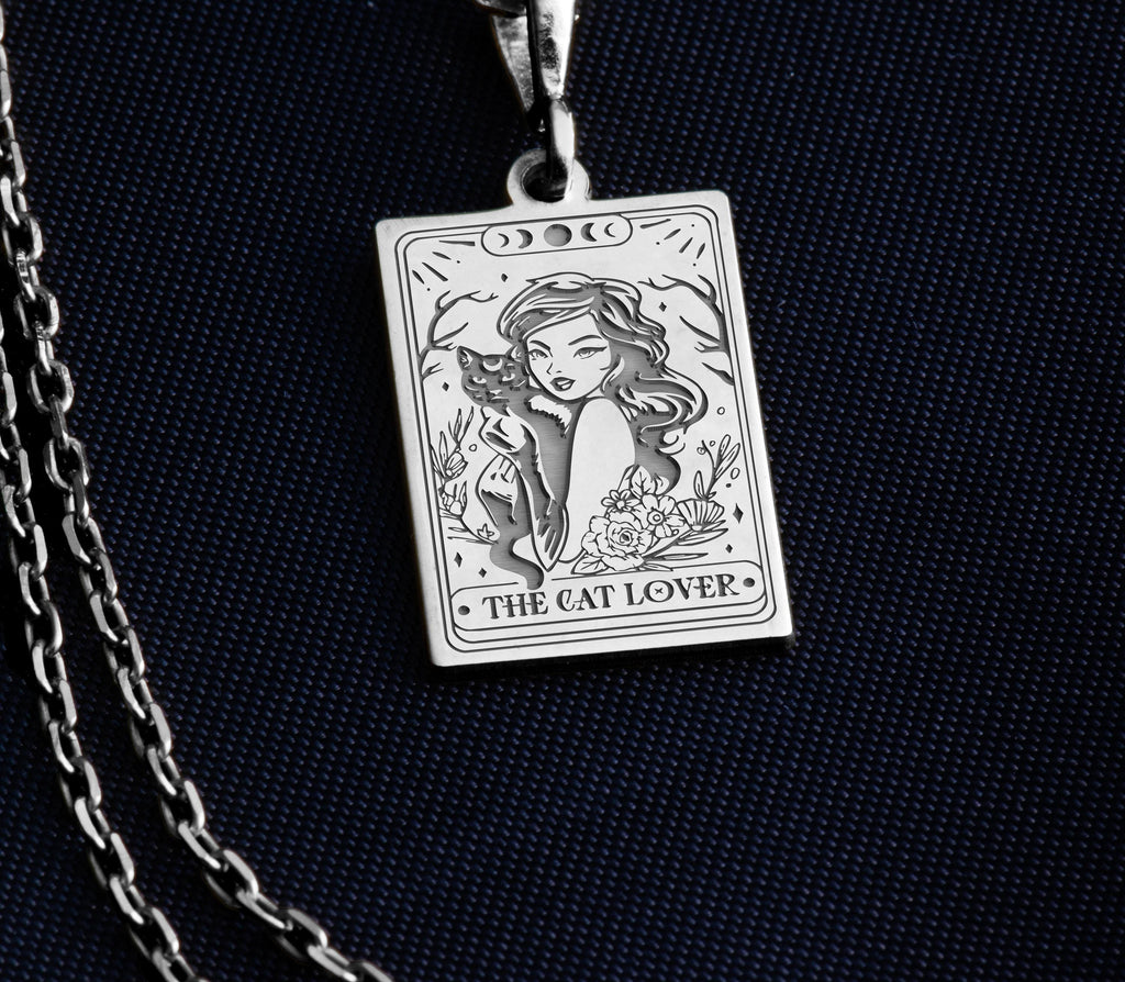 Witch Girl Necklace: 14K Gold with tarot card rider waite occult arcana talisman - View 214
