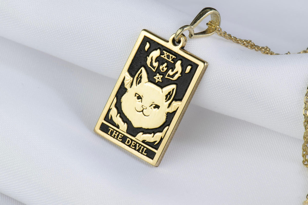 Devil Cat Pendant: 14K Gold Horned Kitty, Dark Humor Keepsake, Tarot Card Jewelry - View 48
