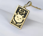 Horned Devil Cat Pendant Necklaces 14K 14K Gold Plated pendant necklace featuring a cat devil face design on a rectangular plaque.