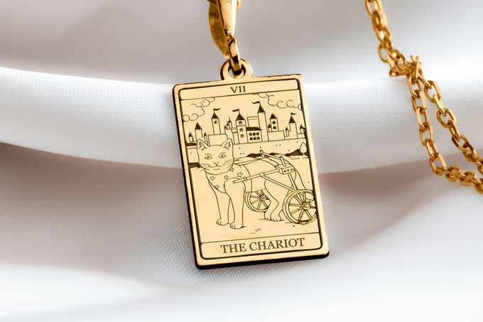 14K Gold The Charity Tarot Cat Necklace: 14K Gold with tarot card rider waite occult - View 48