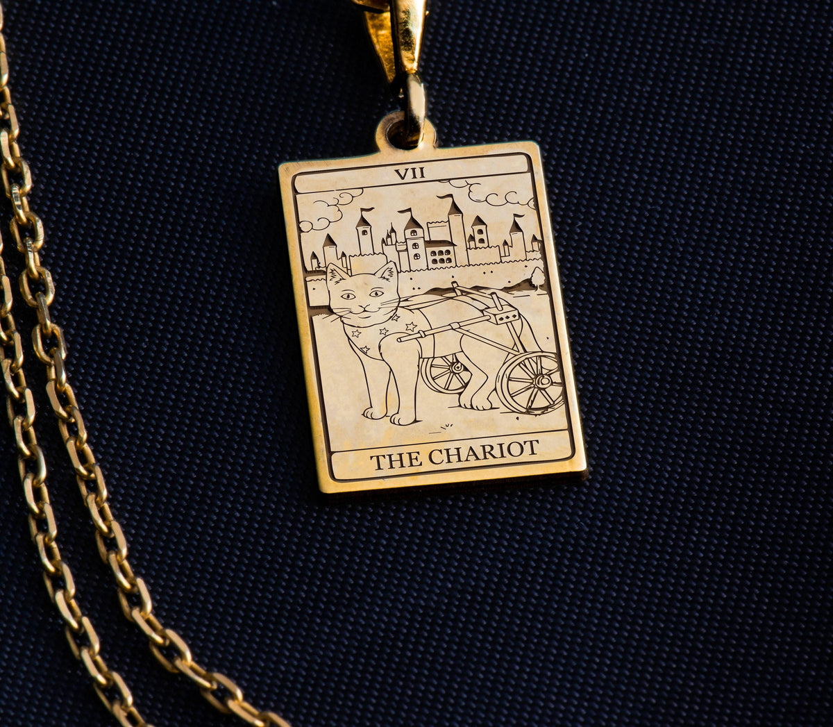 14K Gold The Charity Tarot Cat Necklace: 14K Gold with tarot card rider waite occult - View 158