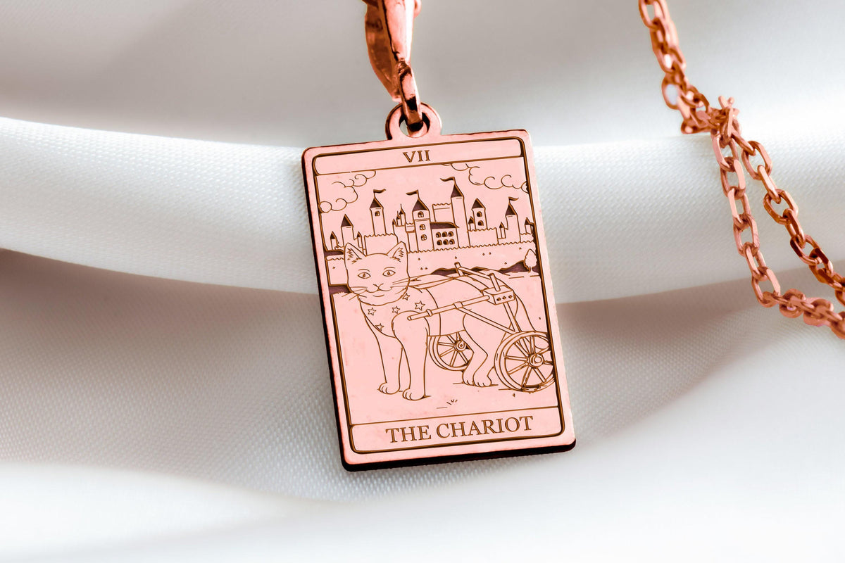 14K Gold The Charity Tarot Cat Necklace: 14K Gold with tarot card rider waite occult - View 214