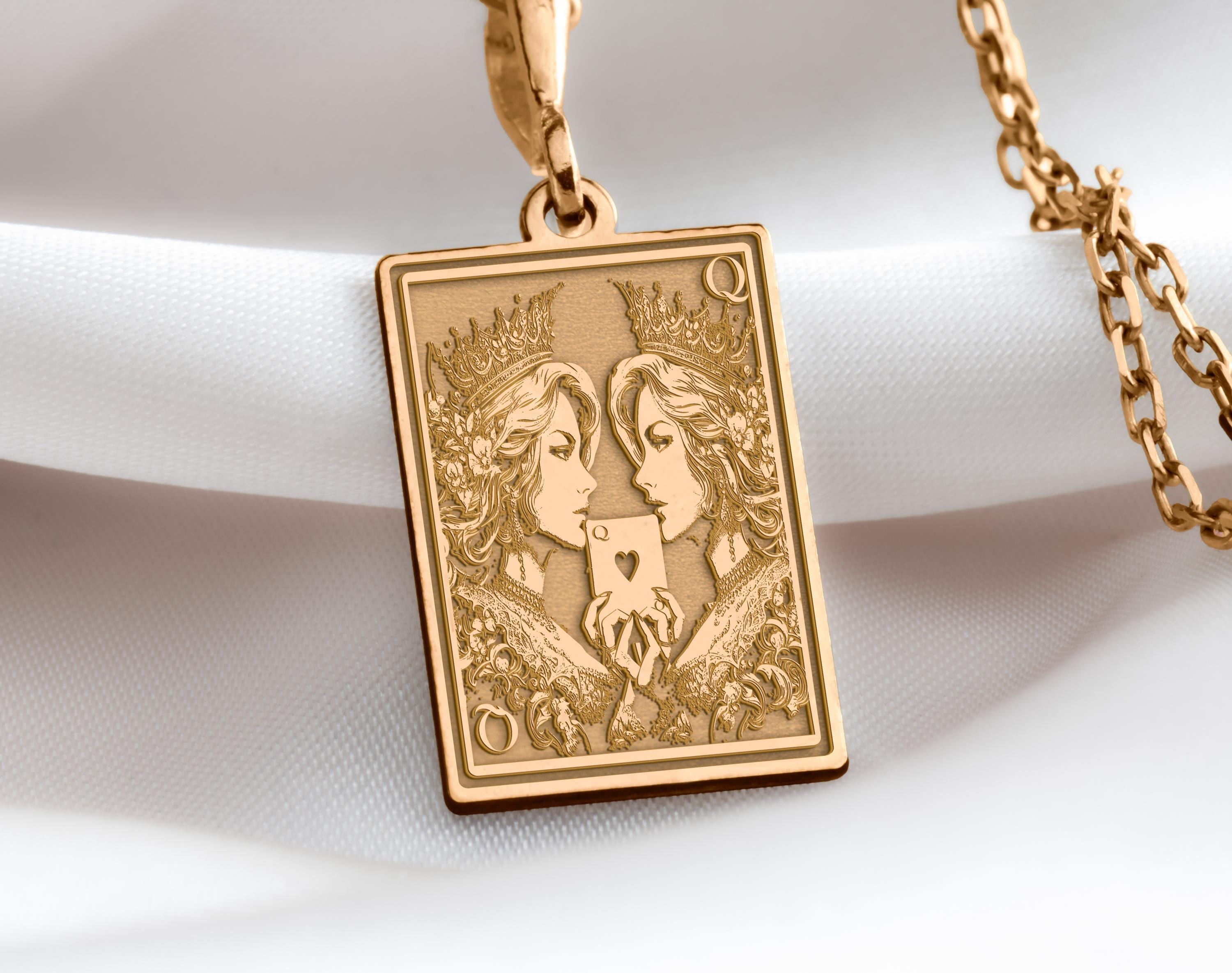 Ace of Queens Pendant: 14K Gold with pride charm necklace ace queens major arcana - View 158