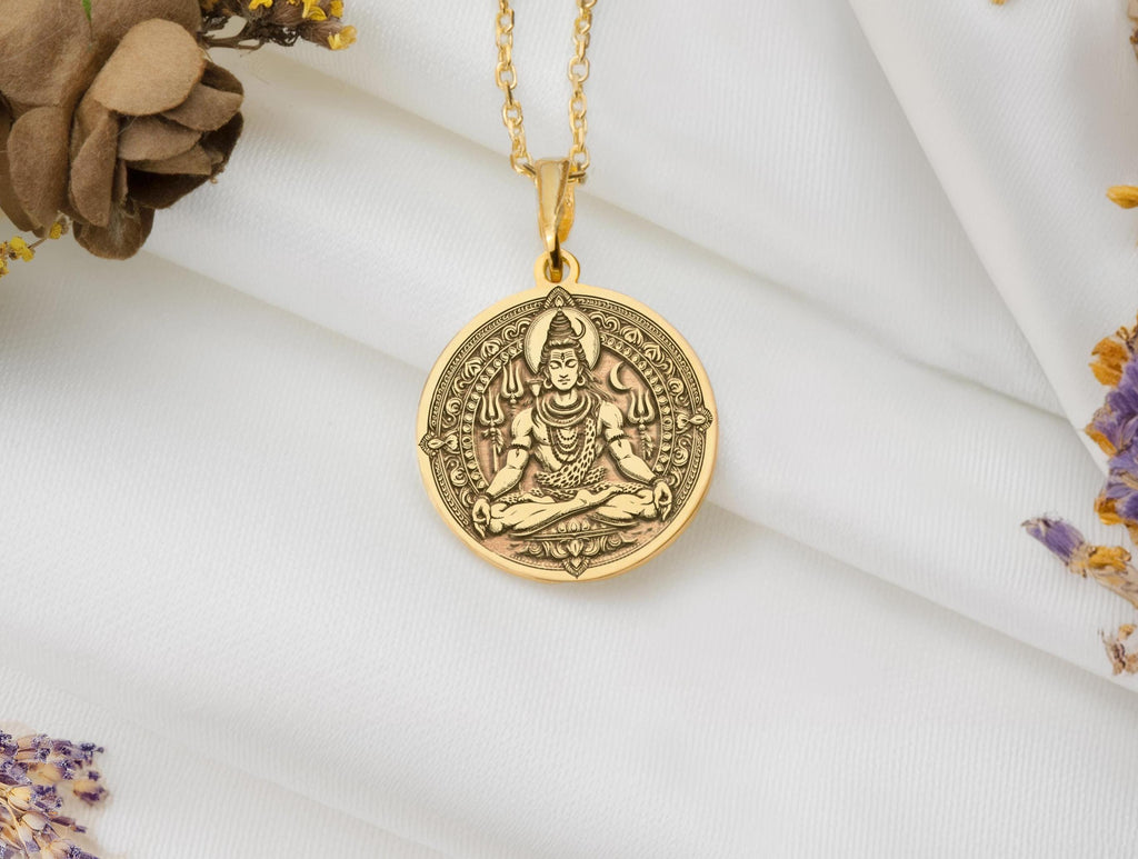 Shiva Pendant Necklace: 14K Gold Personalized Hindu God Coin Pendant,  Spiritual Protection Jewelry - View 158