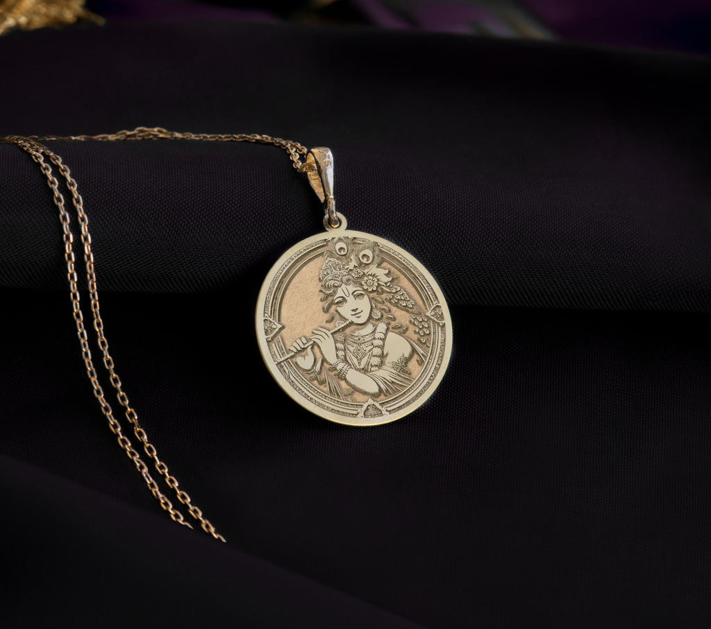 Krishna Amulet – 14K Gold Pendant: 14K Gold with silver krishna charm hindu jewelry - View 207