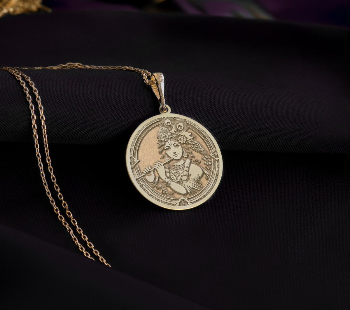 Krishna Amulet – 14K Gold Pendant: 14K Gold with silver krishna charm hindu jewelry - View 207