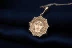 Durga Warrior Goddess Amulet Necklace Necklaces 14K 14K Gold Plated pendant with stylized face in a circular mandala frame necklace