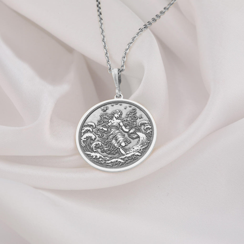 Aquarius Necklace: 14K Gold with water bearer zodiac sign astrology talisman gift - View 102