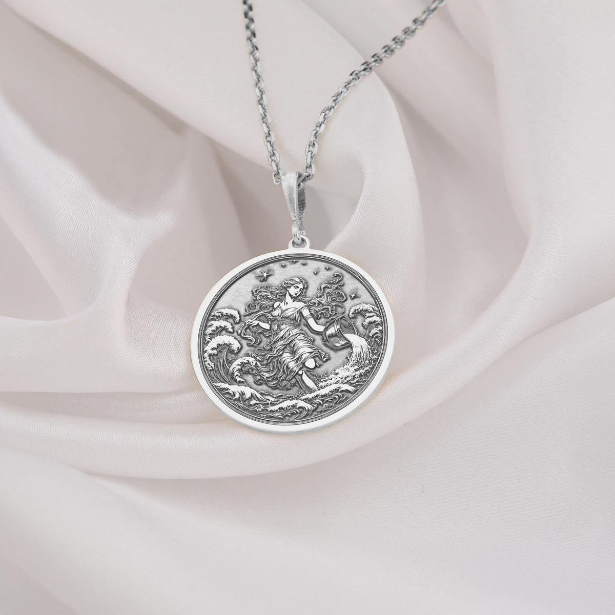 Aquarius Necklace: 14K Gold with water bearer zodiac sign astrology talisman gift - View 102