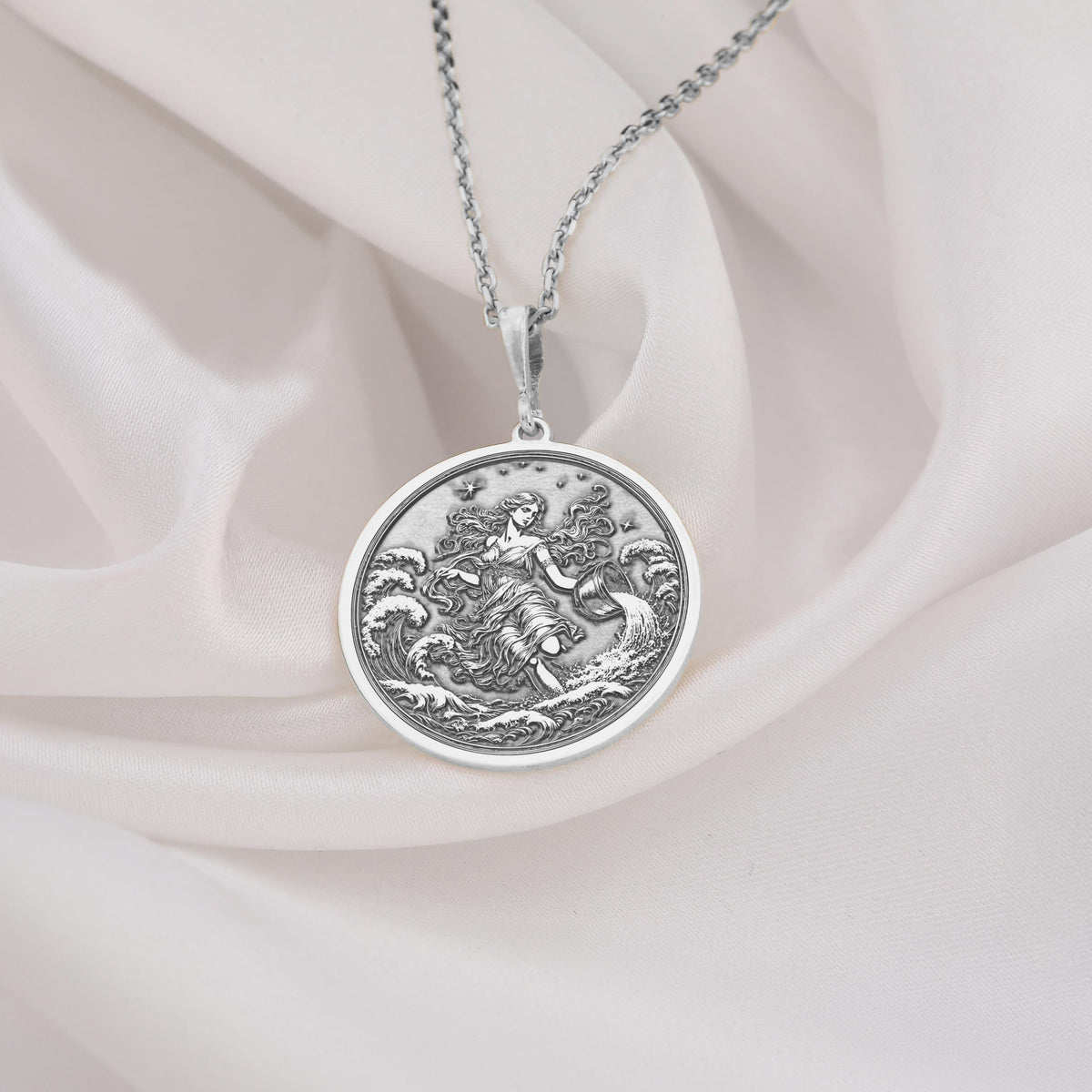 Aquarius Necklace: 14K Gold with water bearer zodiac sign astrology talisman gift - View 102