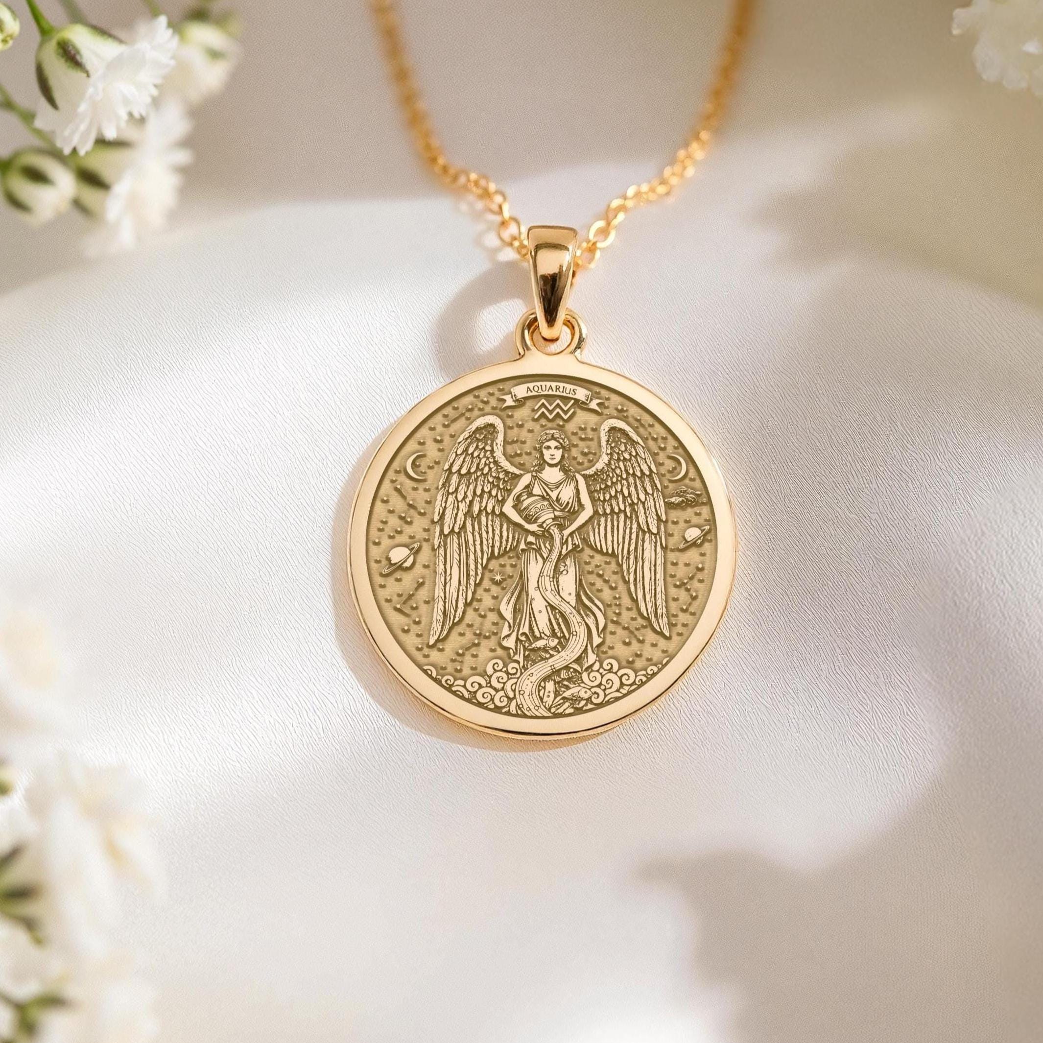 Aquarius Necklace: 14K Gold with water bearer zodiac sign astrology talisman gift - View 48