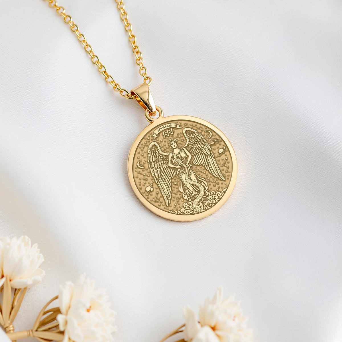 Aquarius Necklace: 14K Gold with water bearer zodiac sign astrology talisman gift - View 158