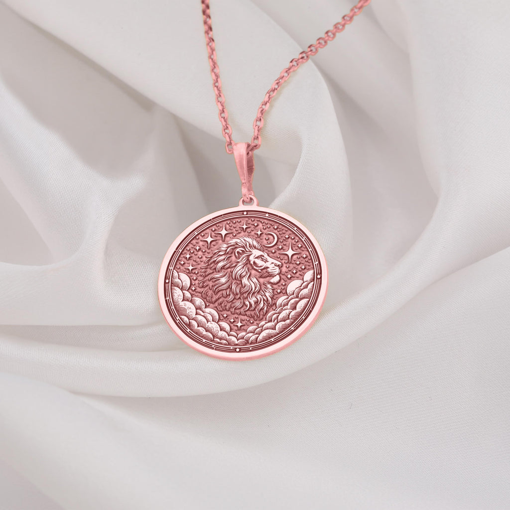Leo Zodiac Coin Pendant: 14K Gold with lion zodiac zodiac sign astrology amulet talisman - View 214