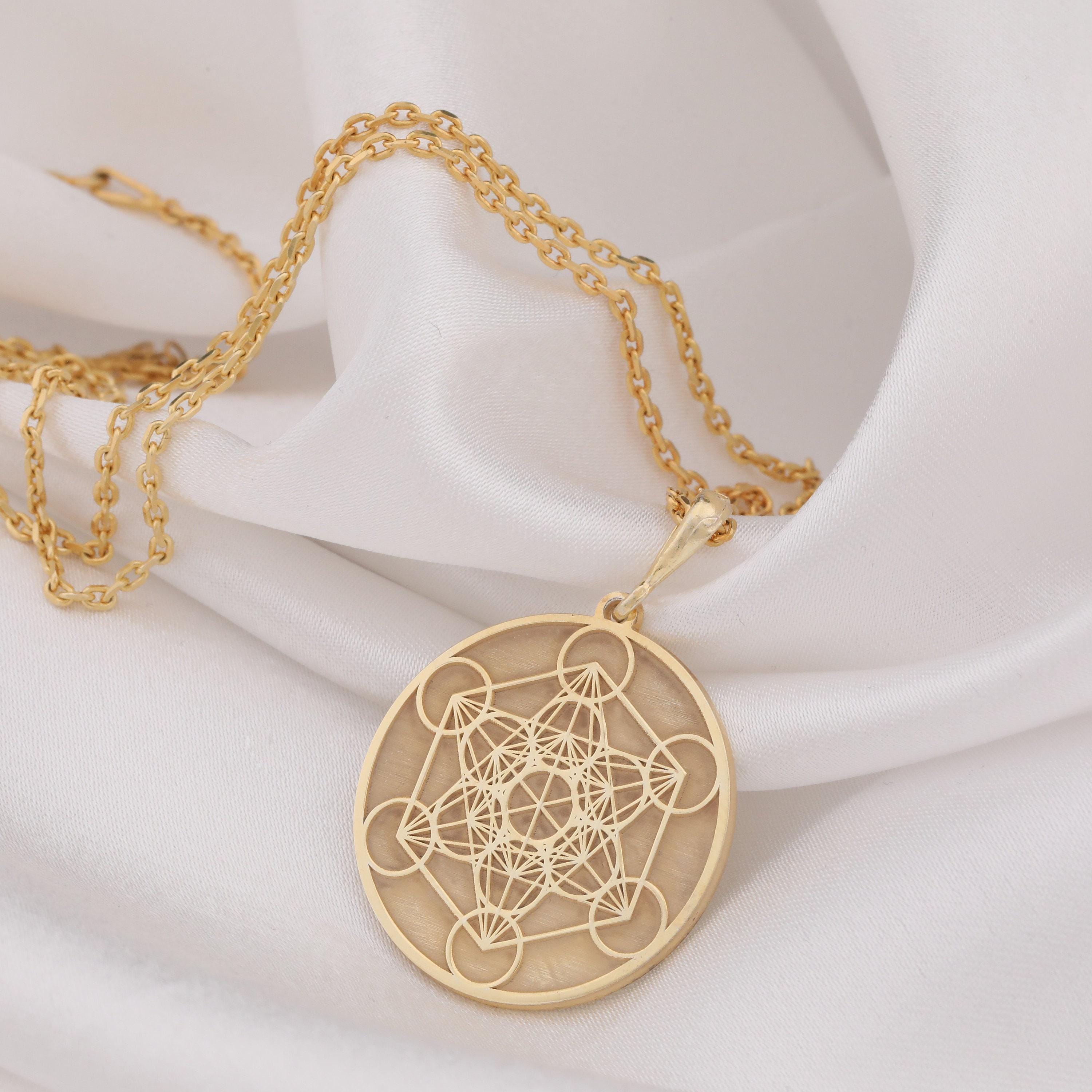 Metatron Cube Necklace: 14K Gold with sacred geometry metatrons cube amulet talisman - View 153