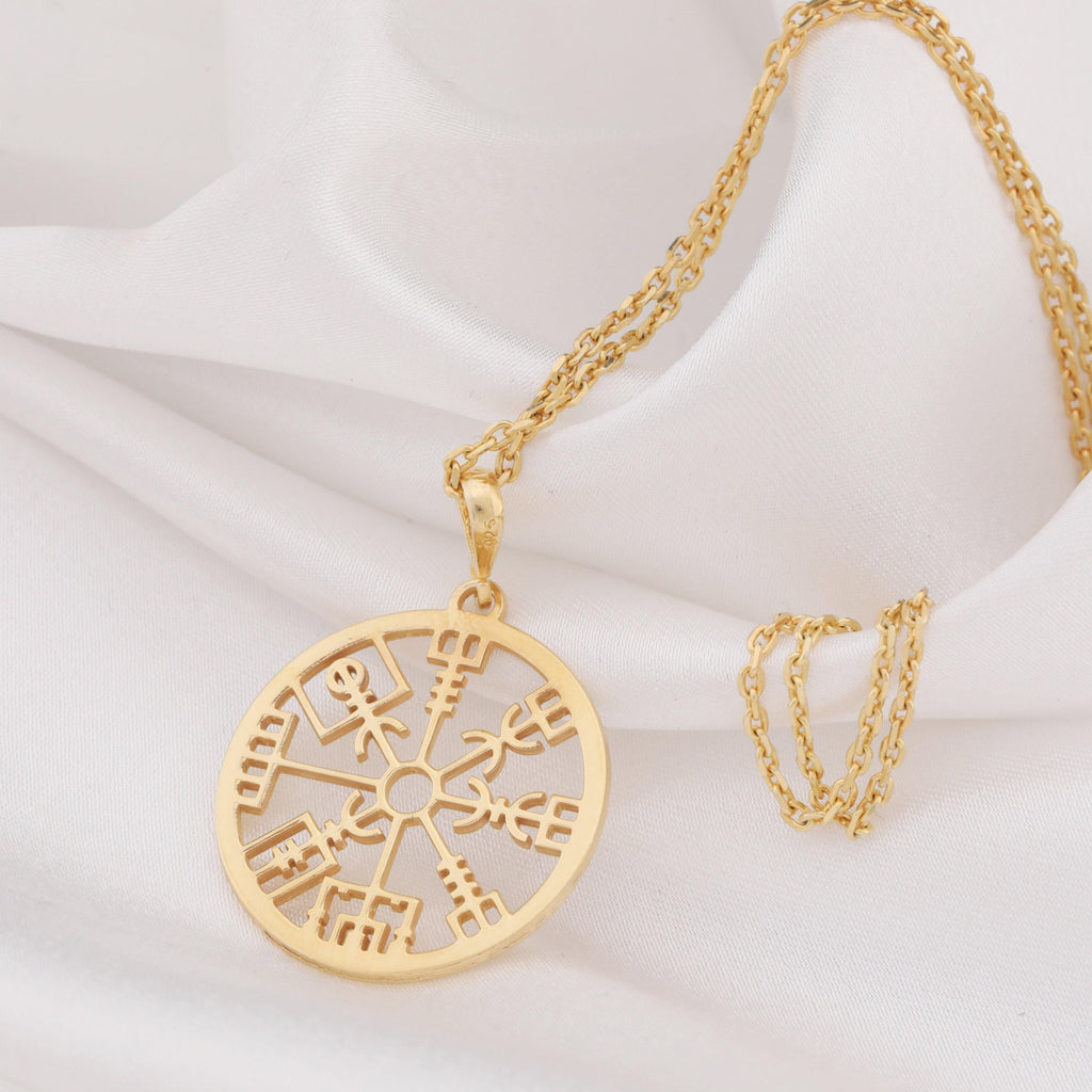 Vegvisir Compass Necklace: 14K Gold with viking compass norse rune wayfinder runic - View 153