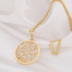 Vegvisir Compass Necklace: 14K Gold with viking compass norse rune wayfinder runic - View 153