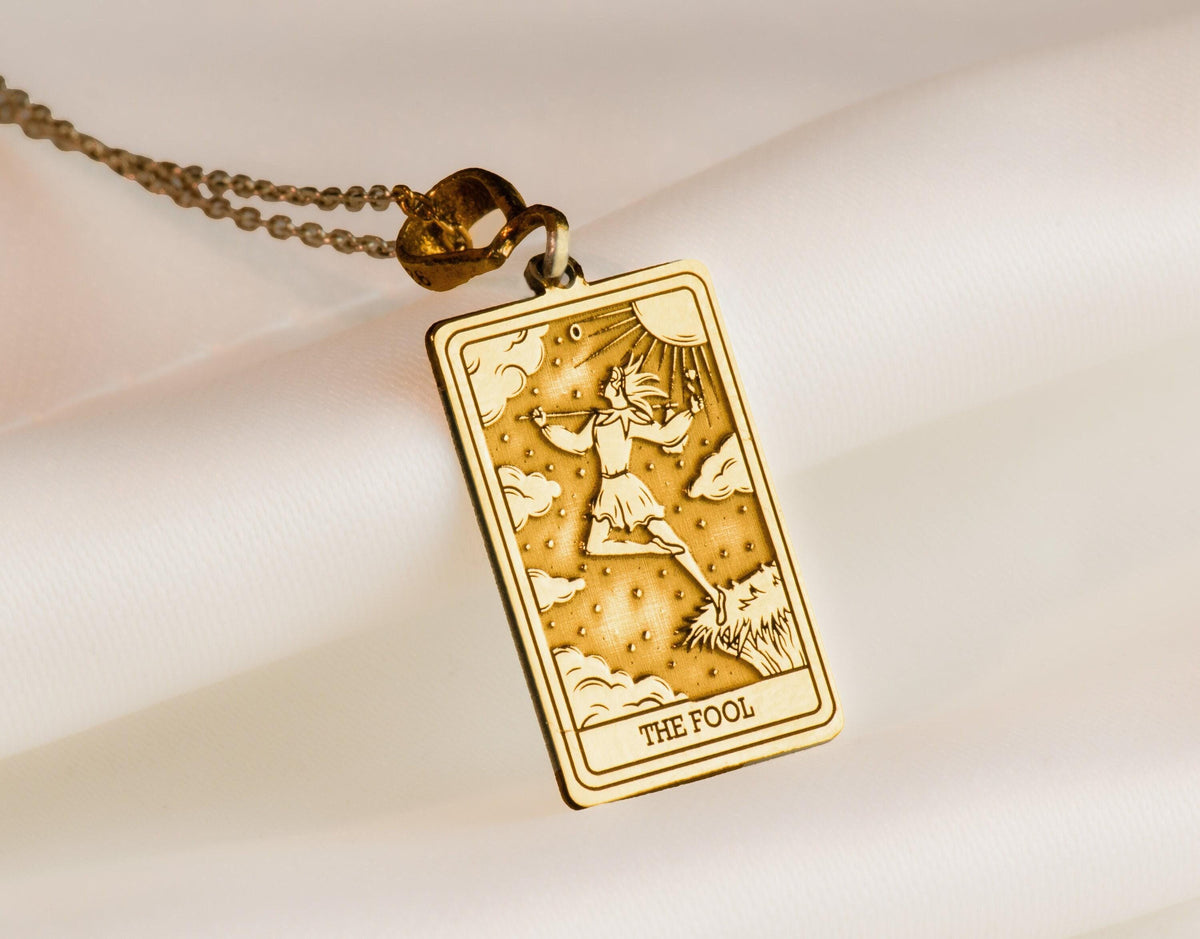 The Fool Tarot Pendant: 14K Gold with tarot card rider waite major arcana occult - View 153