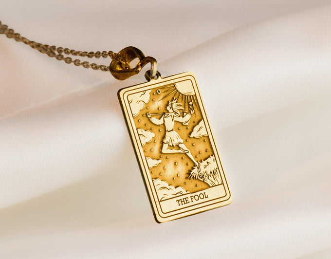 The Fool Tarot Pendant: 14K Gold with tarot card rider waite major arcana occult - View 153