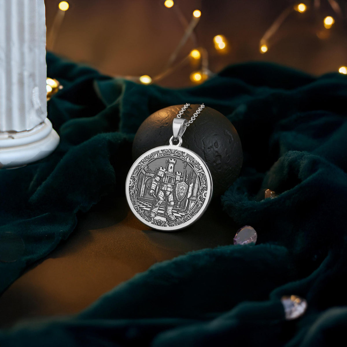 Rook Chess Coin Necklace: 14K Gold Castle Tower, Protection Gift - View 5
