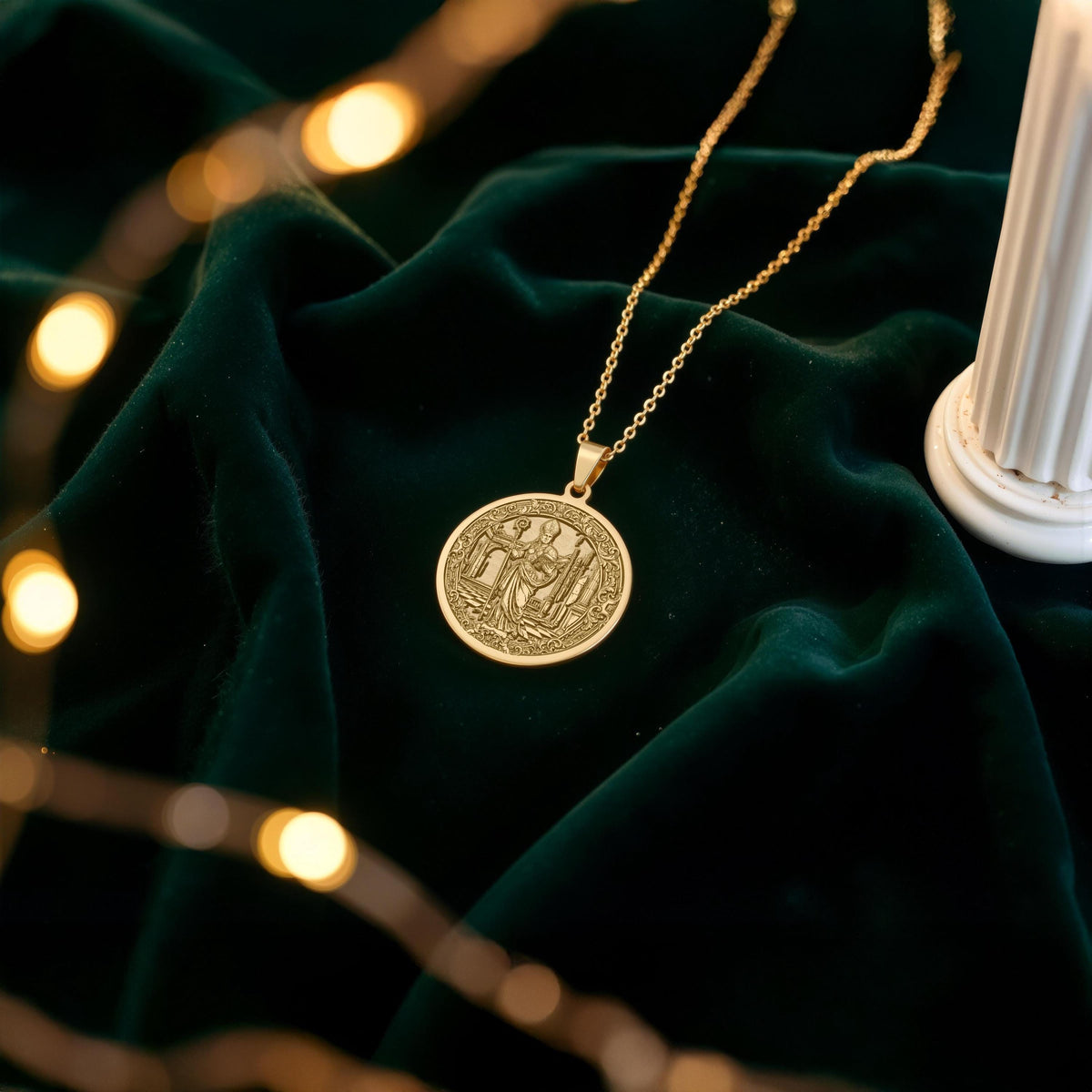 Bishop Chess Coin Necklace: 14K Gold Wisdom Symbol, Strategy Jewelry - View 2