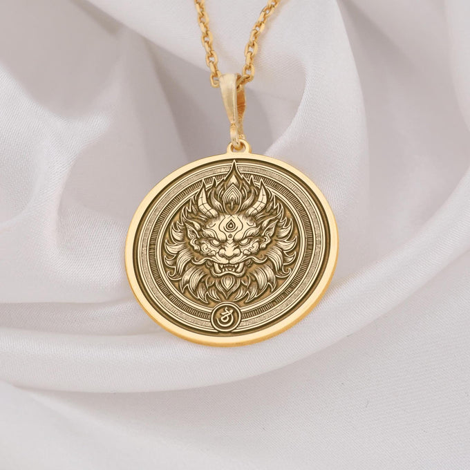Asura Pendant: 14K Gold with gold asura hindu demon spiritual amulet talisman amulet - View 153