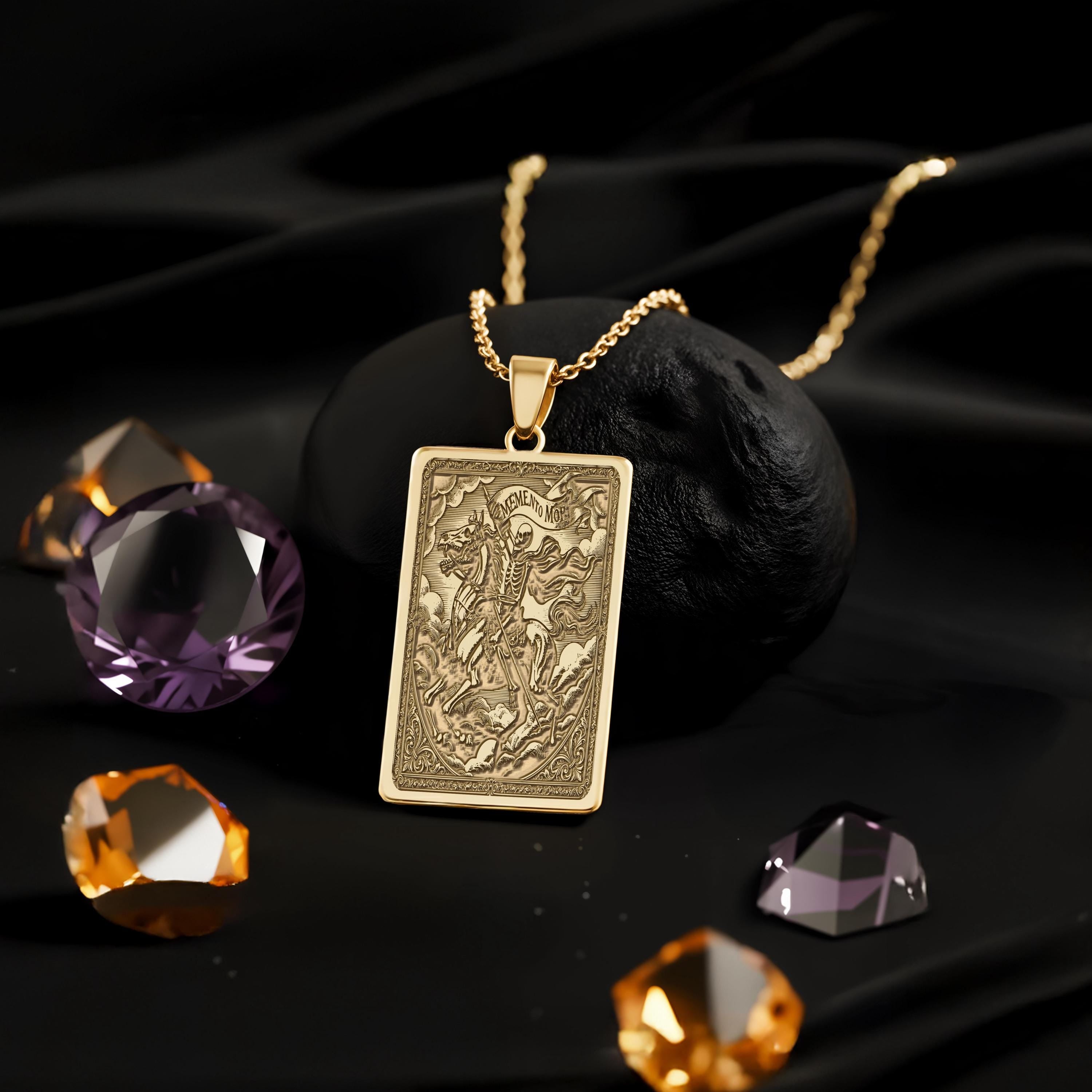 Memento Mori Pendant Necklace: 14K Gold Skeleton Knight Charm - View 214