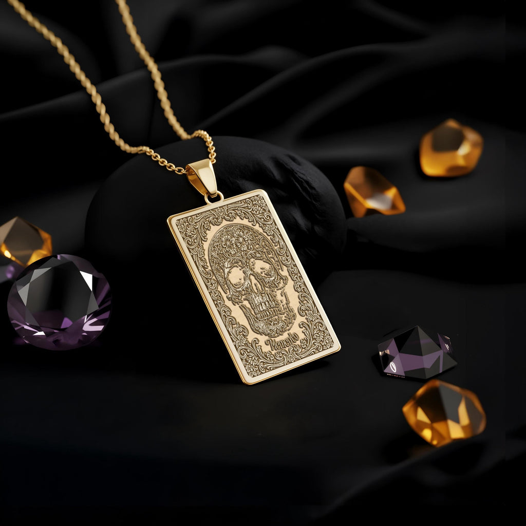 Memento Mori Pendant Necklace: 14K Gold Skull & Bones Charm - View 214