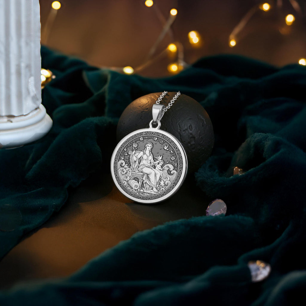 Aphrodite Pendant Necklace: 14K Gold Handcrafted Greek Goddess Venus Charm - View 3