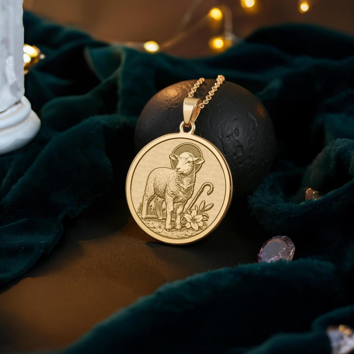 Agnus Dei Necklace: 14K Gold, Lamb of God Coin, Christian Jewelry - View 214