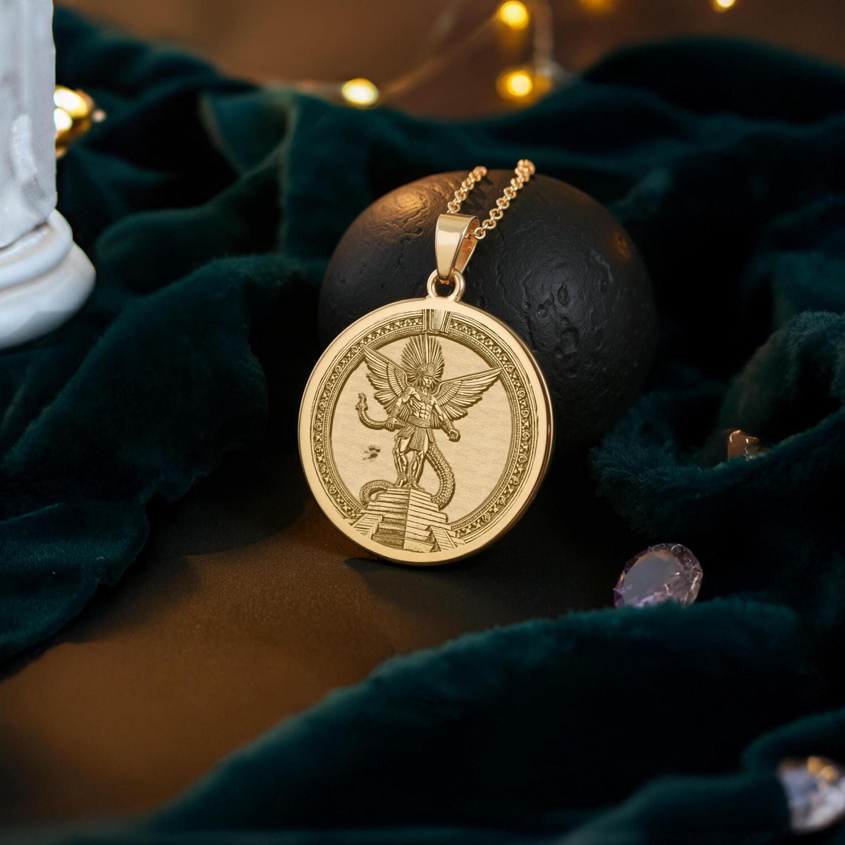 Huitzilopochtli Necklace: 14K Gold Aztec Sun God, Warrior Protection Amulet - View 214