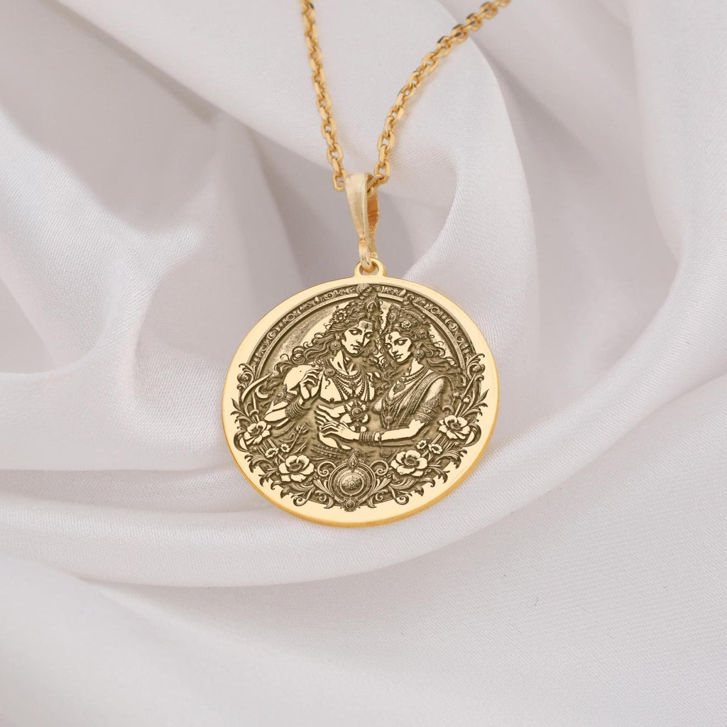 Shiva Parvati Necklace: 14K Gold with mahadev trishul amulet talisman spiritual amulet - View 153