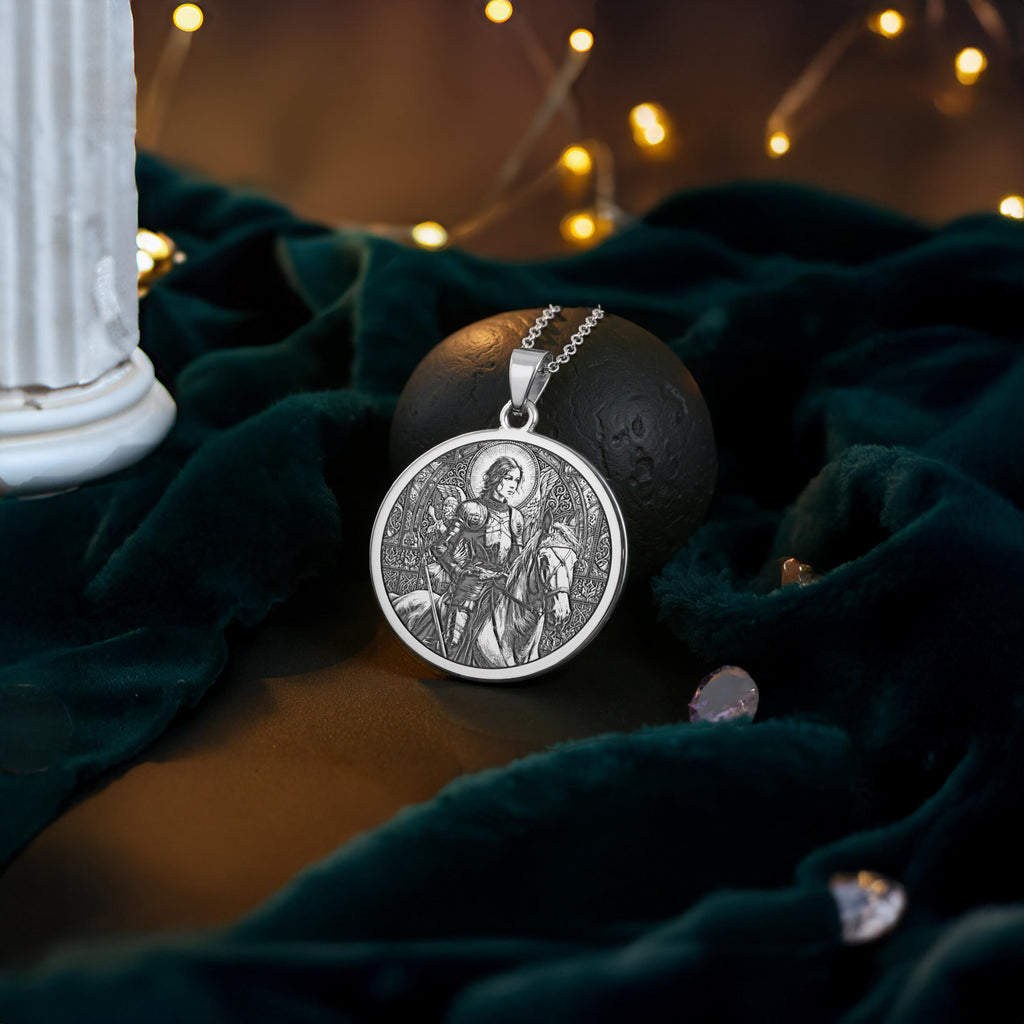 Joan of Arc Necklace: 14K Gold Saint of Courage Pendant, Warrior Coin Charm - View 5