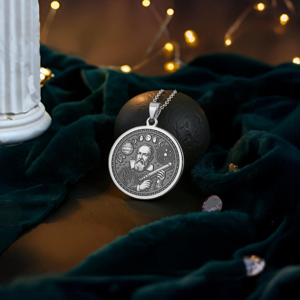 Galileo Necklace: 14K Gold Father of Science, Astronomy Pendant - View 5