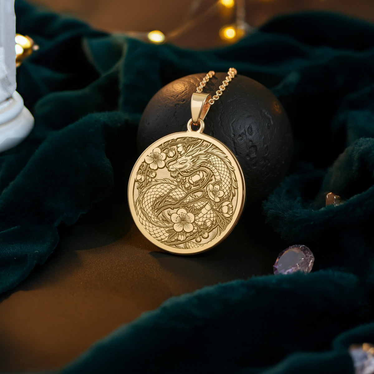 Japanese Dragon Necklace: 14K Gold Ryu Symbol Pendanrt - View 214