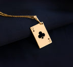 Queen of Clubs Necklace: 14K Gold with poker card charm queen of clubs gift occult - View 153