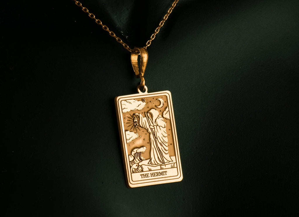 Hermit Figure Necklace Necklaces 14K 14K Gold Plated pendant necklace featuring an engraved portrait of The Hermit.
