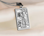 925 925 Sterling Silver Hermit Figure Necklace Necklaces Oxidized silver rectangular pendant featuring a hermit design and celestial elements necklace