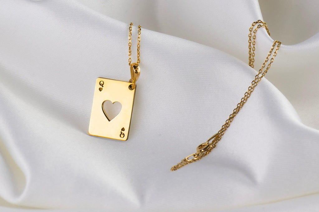 Queen of Hearts Necklace: 14K Gold with poker necklace queen hearts talisman amulet - View 158