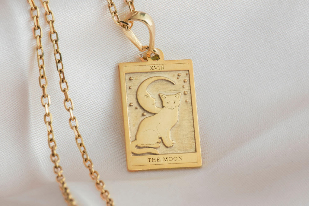 Moon Tarot Card Necklace: 14K Gold with tarot card rider waite occult arcana talisman - View 158