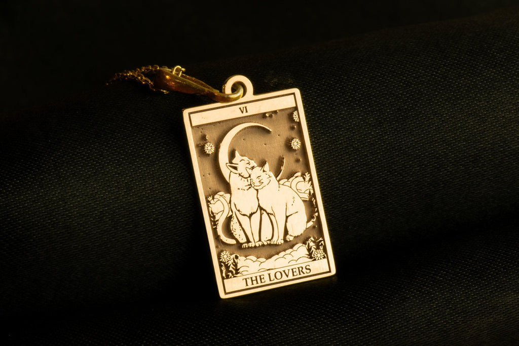 Cat Tarot Necklace: 14K Gold with tarot card rider waite occult arcana talisman amulet - View 158