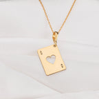 Ace of Hearts Necklace: 14K Gold with heart card playing card occult arcana talisman - View 158