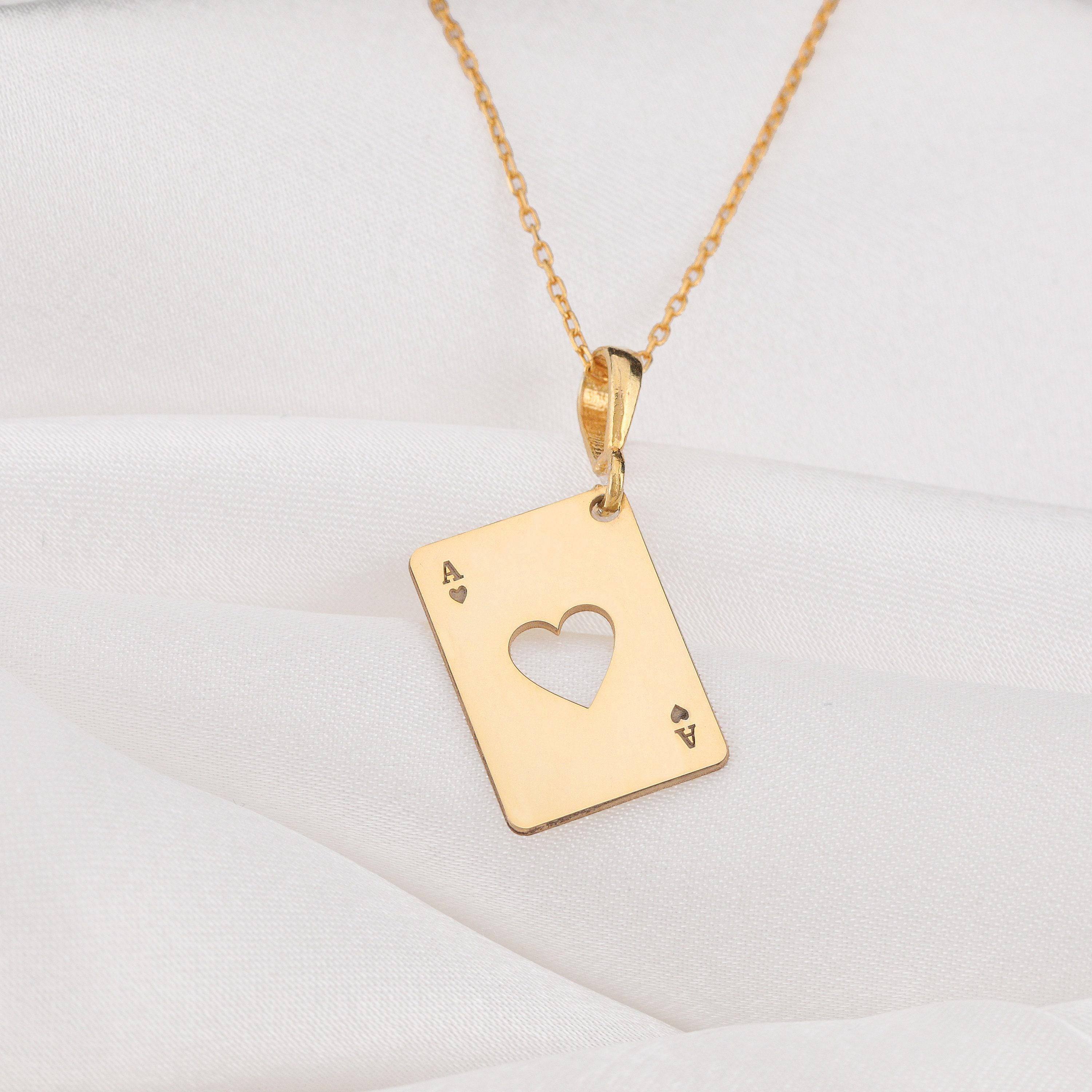 Ace of Hearts Necklace: 14K Gold with heart card playing card occult arcana talisman - View 158