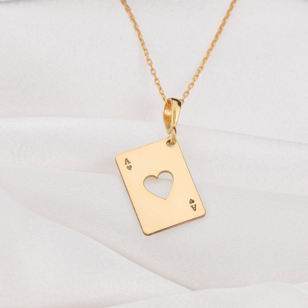Ace of Hearts Necklace: 14K Gold with heart card playing card occult arcana talisman - View 158