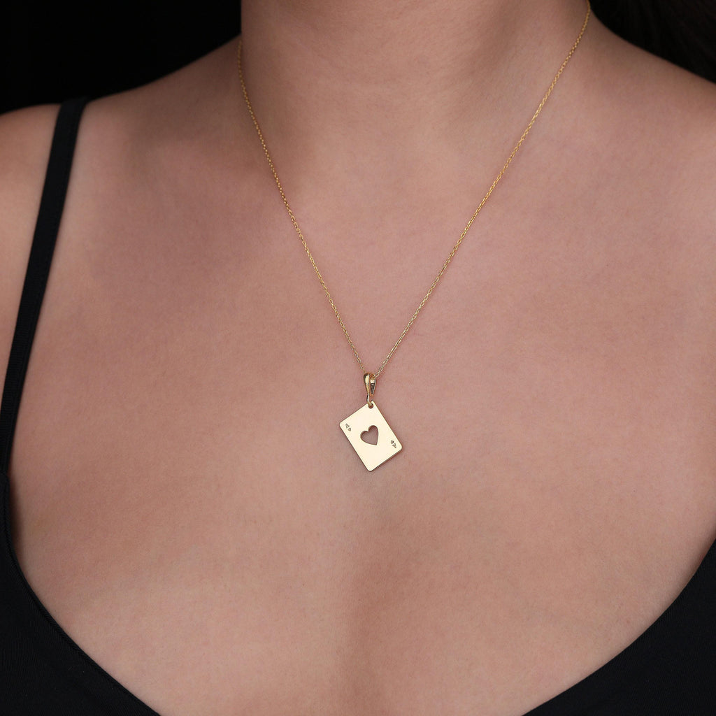 Ace of Hearts Necklace: 14K Gold with heart card playing card occult arcana talisman - View 102