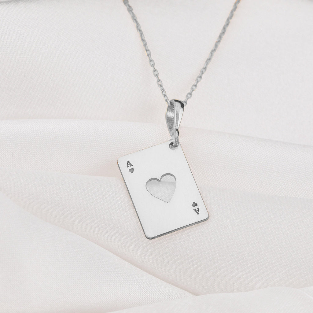 Ace of Hearts Necklace: 14K Gold with heart card playing card occult arcana talisman - View 214