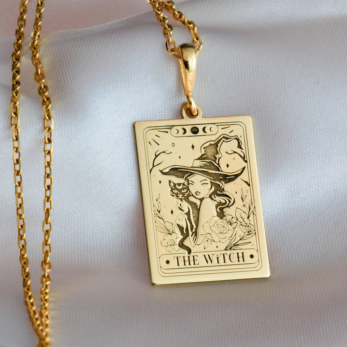 Witch Tarot Necklace: 14K Gold with tarot card rider waite occult arcana talisman - View 158