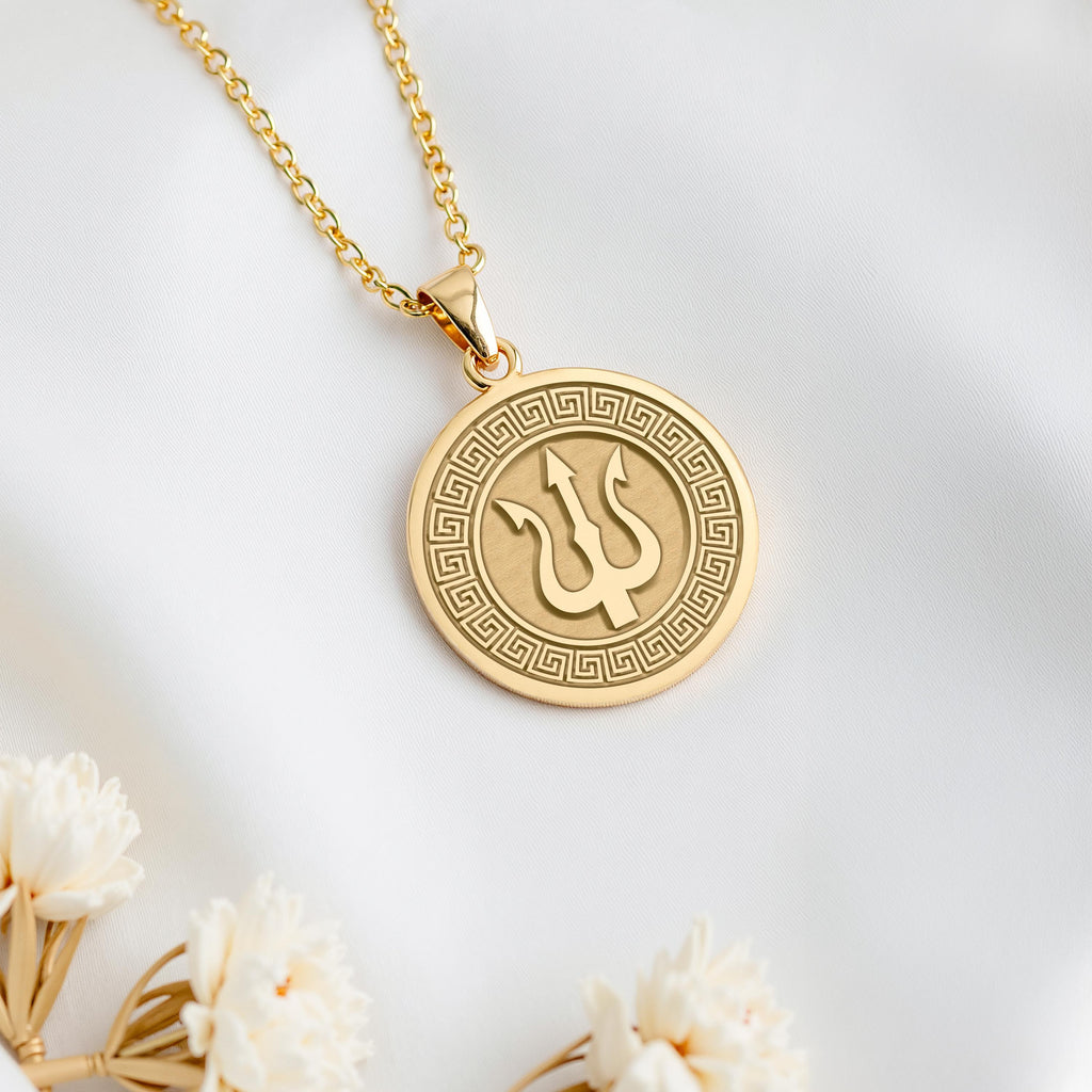 Poseidon Necklace: 14K Gold with sea god trident charm mythology talisman amulet - View 153