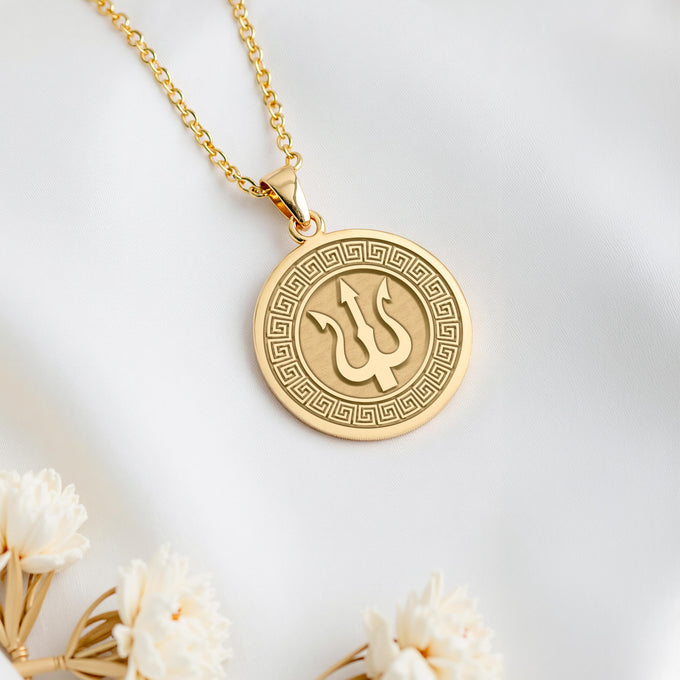 Poseidon Necklace: 14K Gold with sea god trident charm mythology talisman amulet - View 153