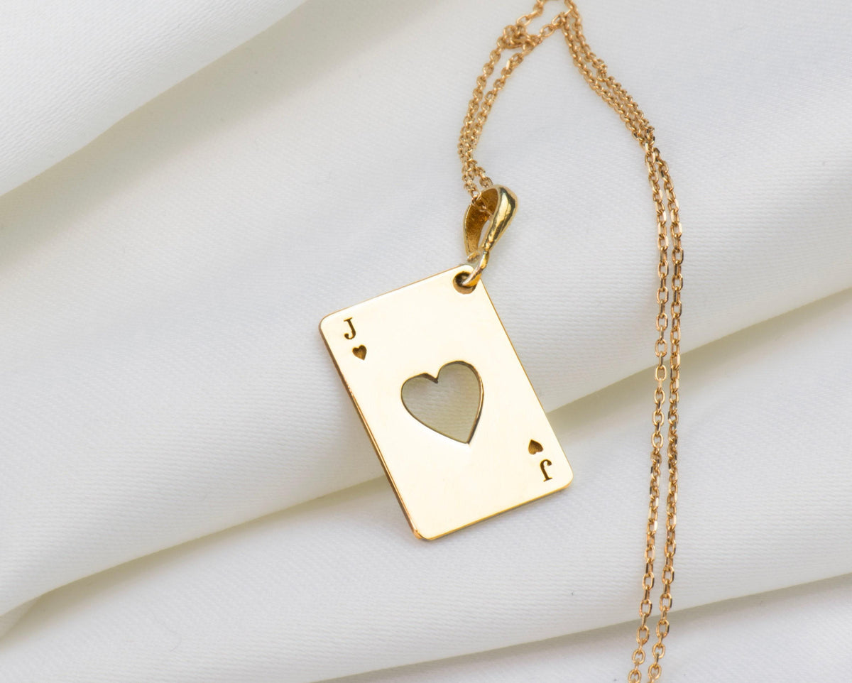 Jack of Hearts Necklace: 14K Gold with jack of hearts charm poker player gift occult - View 153