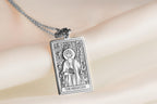 Magician Tarot Rider Waite Necklace Necklaces 925 925 Sterling Silver rectangular pendant featuring a woman portrait design with foliage and text.